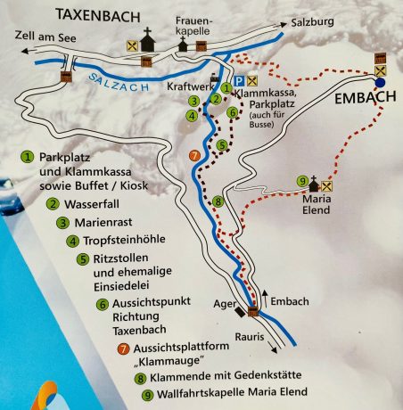 Kitzlochklamm kloof Oostenrijk deBerghut.com Salzburgerland Taxenbach Pinzgau kindvriendelijke wandelroute route plattegrond beschrijving